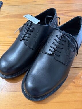 Zara Black Men's Leather Lace-Up Derby Shoes, size 8, NWT